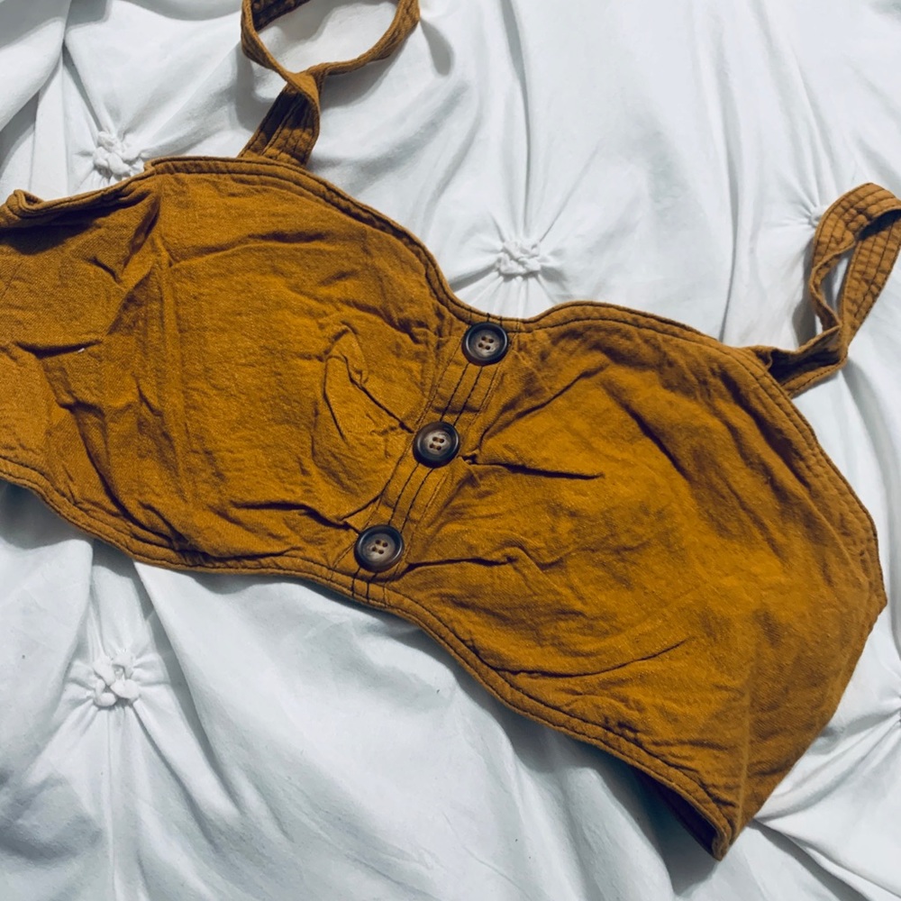 Mustard button and Zipper very cropped shirt